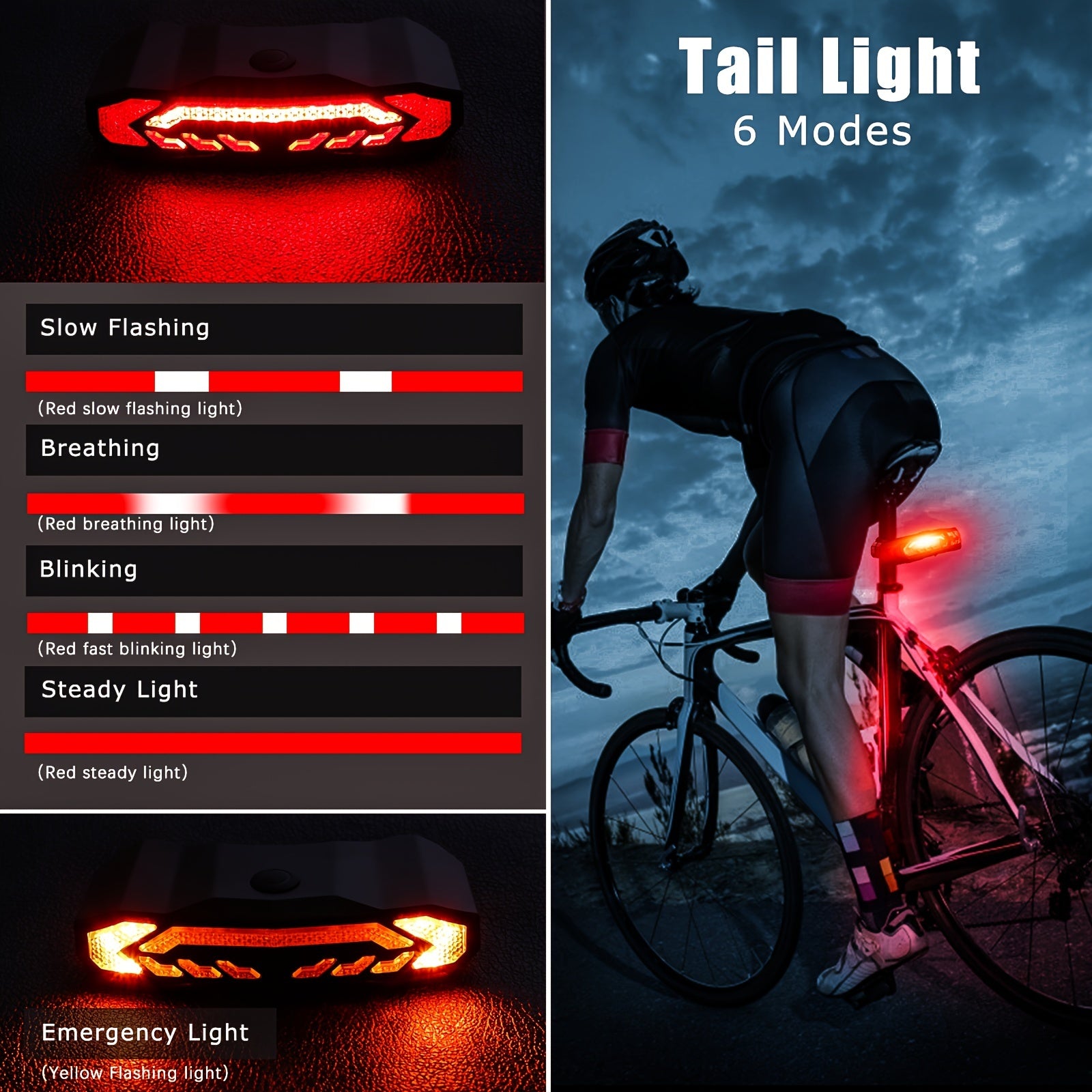 Bike Lights, 6 Lighting Modes Smart Bike Tail Light, Bike Accessories, 5in 1 Multifunctional, Bike Light Set with Remote Control, Bicycle Accessories - USB Rechargeable - Ultra Bright Bicycle Light Rear for Mountain Bikes And Road Bikes