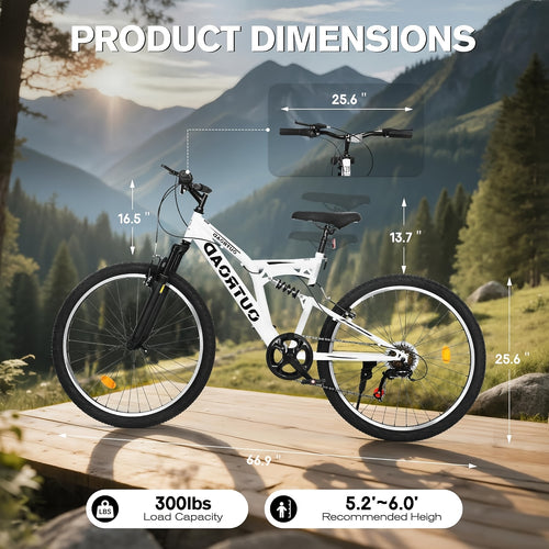 1 26-inch Mountain Bike | 7-speed Full Suspension, Dual V-brake, All-terrain Anti-slip Tires, Alloy Steel Wheels, Stainless Steel Frame, Available in, Suitable for Off-road Riding