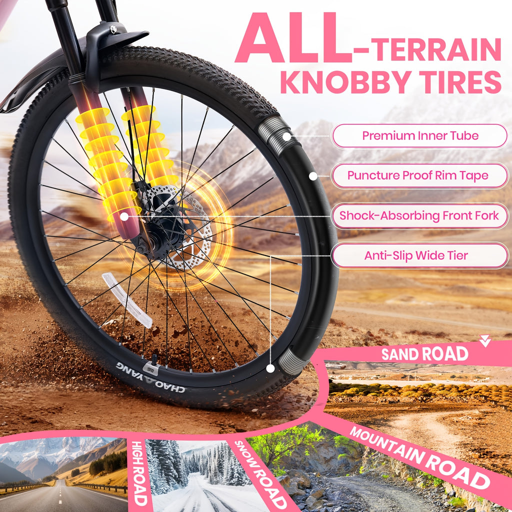 24\u002F26 Inch Kids Mountain Bike Suitable for Boys & Girls Over 6 Years with 21-Speed Drivetrain, Suspension Fork, Dual Disc Brakes, Rear Rack & Alloy Frame - -Terrain for, Trails, Casual Riding (Multiple Colors)
