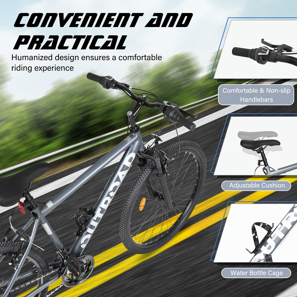 26-inch Mountain Bike, 7-speed Aerospace-grade Frame, Front Suspension\u002FV-brakes, Adjustable Ergonomic Seat, Unisex Adult Fit, Quick Assembly, Multiple Colors Available