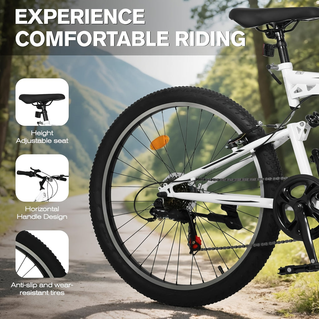 1 26-inch Mountain Bike | 7-speed Full Suspension, Dual V-brake, All-terrain Anti-slip Tires, Alloy Steel Wheels, Stainless Steel Frame, Available in, Suitable for Off-road Riding