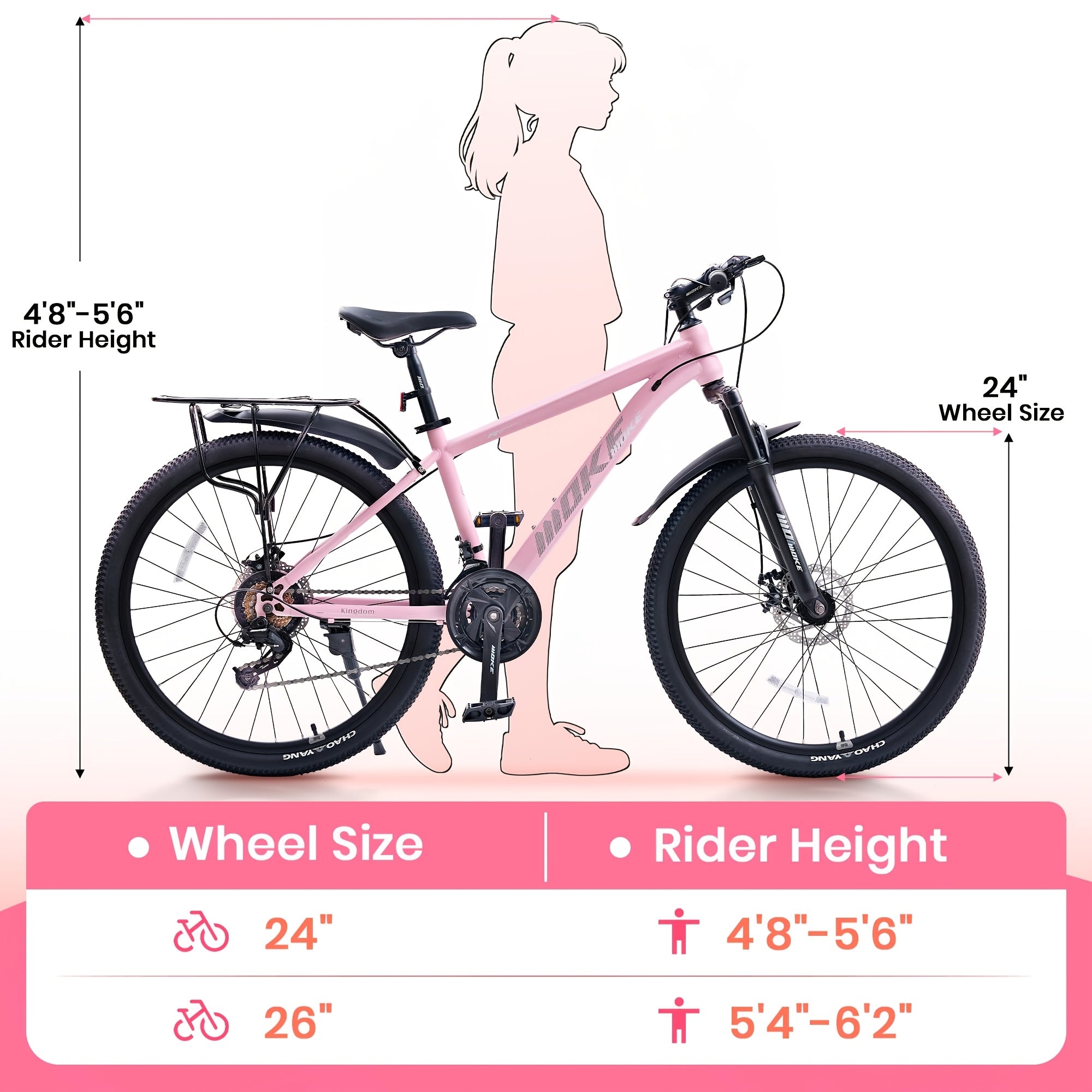 24\u002F26 Inch Kids Mountain Bike Suitable for Boys & Girls Over 6 Years with 21-Speed Drivetrain, Suspension Fork, Dual Disc Brakes, Rear Rack & Alloy Frame - -Terrain for, Trails, Casual Riding (Multiple Colors)