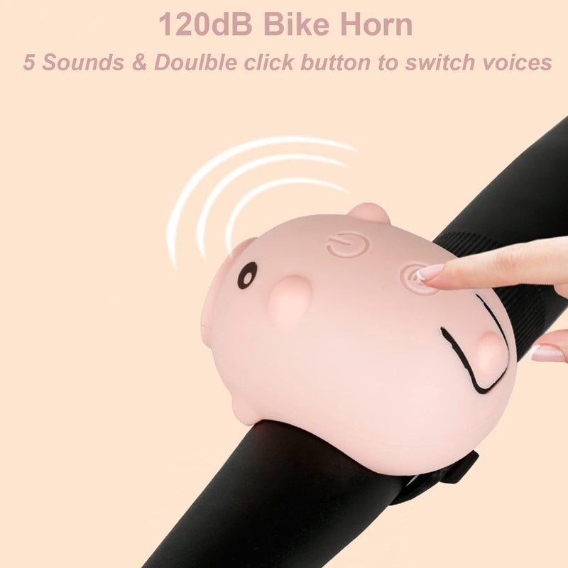 Kids Bike Lights for Night Riding, Girls Bike Horn and Light 2 in 1, Rechargeable Bike Scooter Headlight and Tail Light Set for Boys, Adults, Women, 3 Lighting Mode, Cute Bicycle Accessories