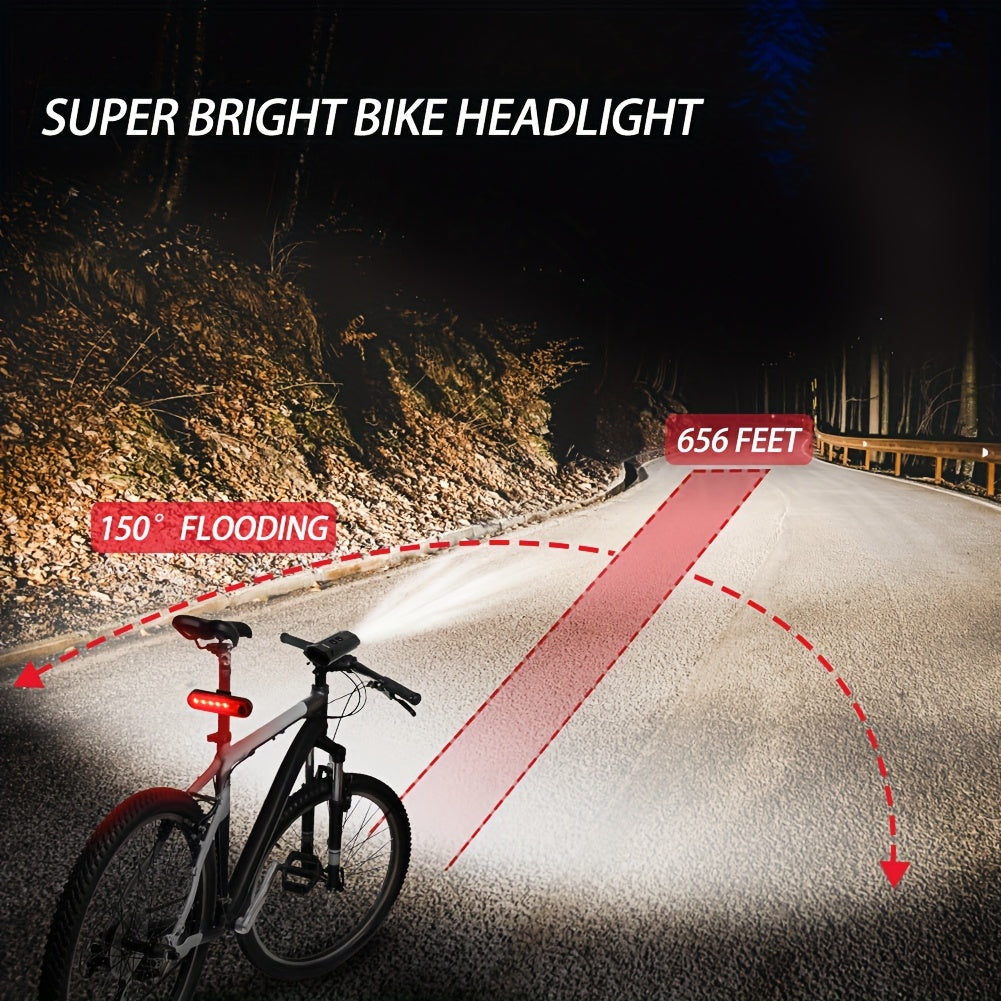 High Brightness Bike Lights for Night Riding, 13 Light Modes Bike Headlight 4Modes Bike Rear Light, Aluminum Waterproof LED Bike Front Lights with High Low Beam Design, LCD Display, IP55, Goof for Night Rider,Commuters,Outdoor Adventurers & Tourists