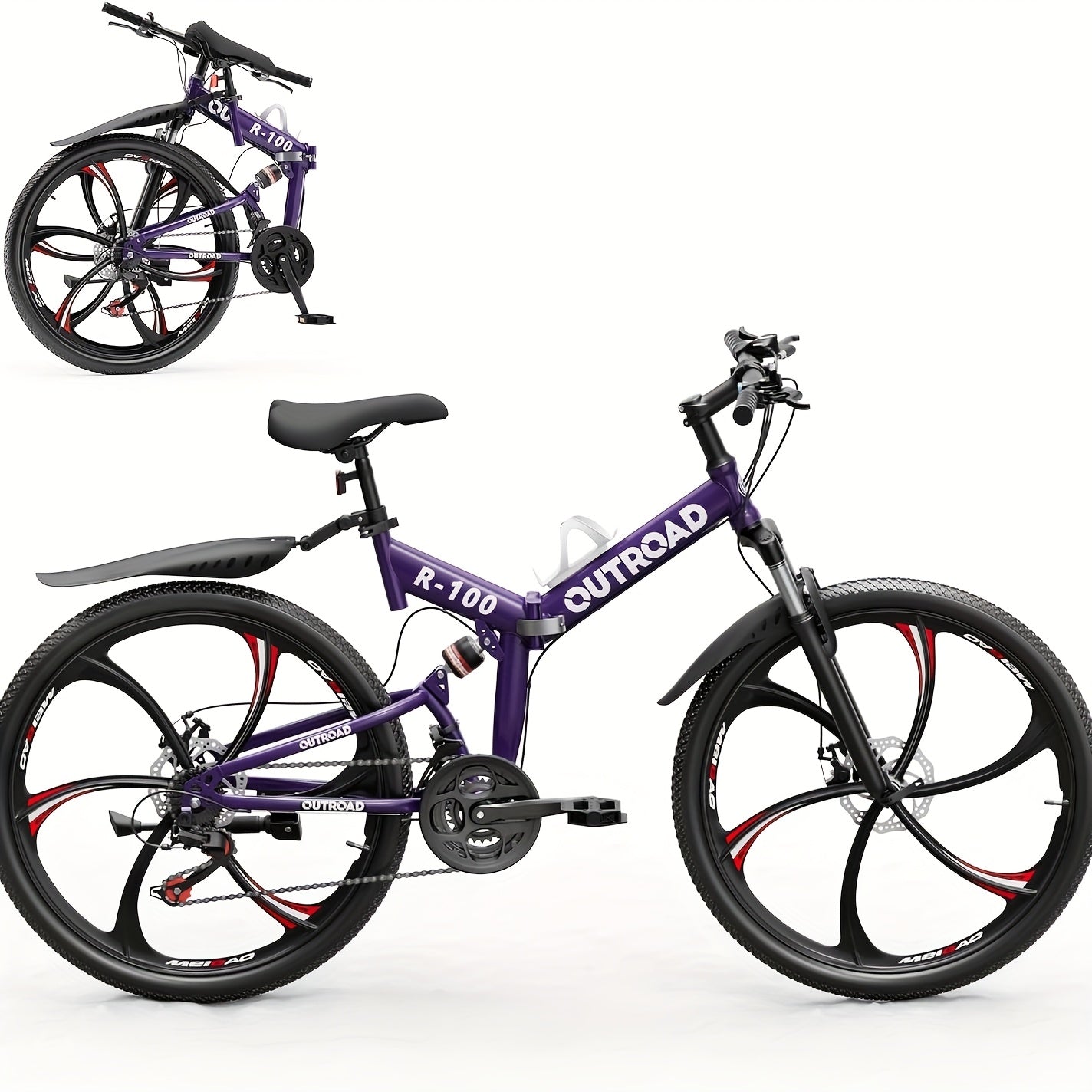 26 Inch Adult Folding Bikes\u002FMountain Bikes, 21 Speeds Mountain Bicycles with Full Suspension, Dual Disc Brake, High Carbon Steel Frame, Foldable Bike for Men\u002FWomen\u002FTeen (Black&Orange)