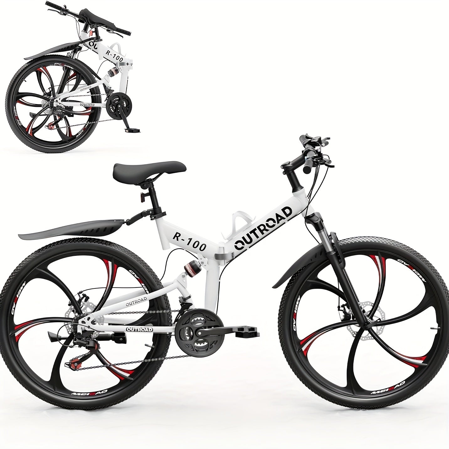 26 Inch Adult Folding Bikes\u002FMountain Bikes, 21 Speeds Mountain Bicycles with Full Suspension, Dual Disc Brake, High Carbon Steel Frame, Foldable Bike for Men\u002FWomen\u002FTeen (Black&Orange)