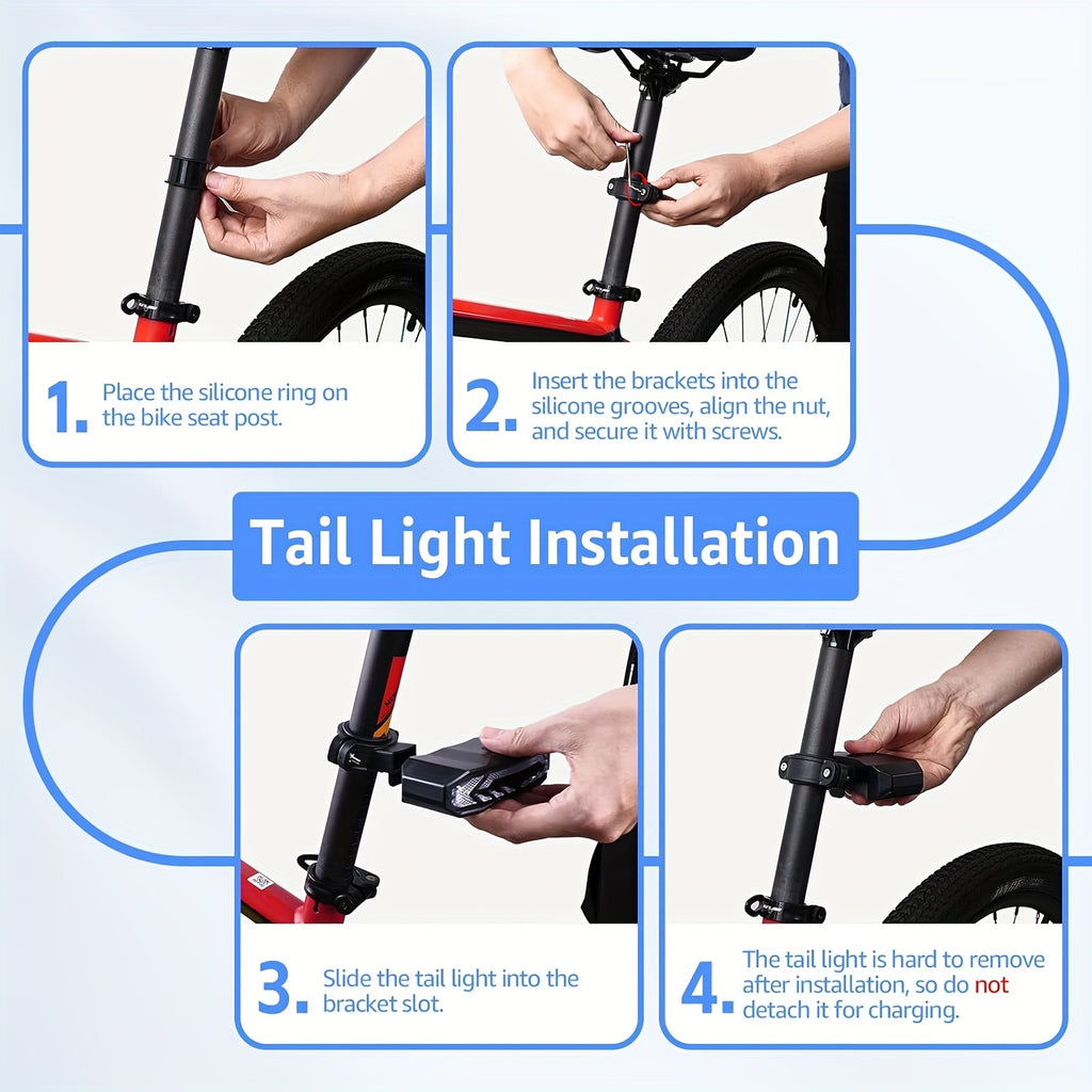 Bike Lights, 6 Lighting Modes Smart Bike Tail Light, Bike Accessories, 5in 1 Multifunctional, Bike Light Set with Remote Control, Bicycle Accessories - USB Rechargeable - Ultra Bright Bicycle Light Rear for Mountain Bikes And Road Bikes