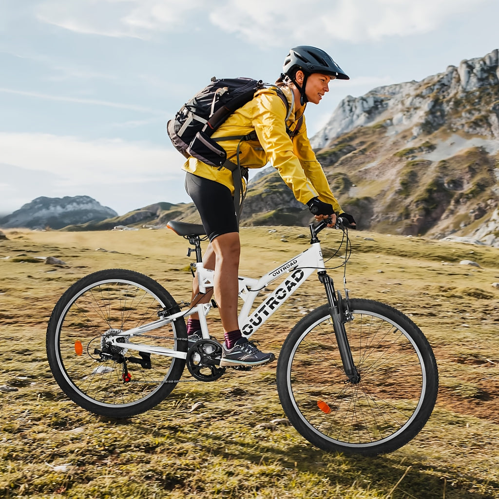 1 26-inch Mountain Bike | 7-speed Full Suspension, Dual V-brake, All-terrain Anti-slip Tires, Alloy Steel Wheels, Stainless Steel Frame, Available in, Suitable for Off-road Riding
