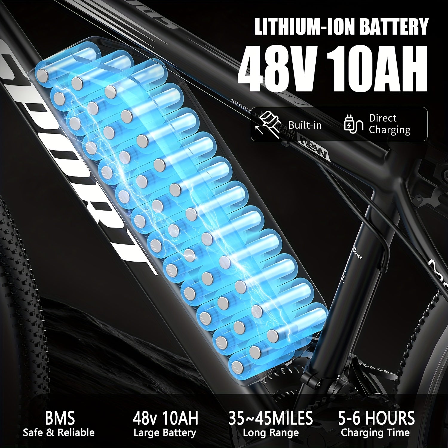 26-Inch Off-Road Electric Mountain Bike, 749W Motor, 25MPH, 48V 10Ah Detachable Lithium Battery, 7 Speed, Dual Disc Brakes, Suitable for Adult Electric Bicycles with a Range of 45 Miles
