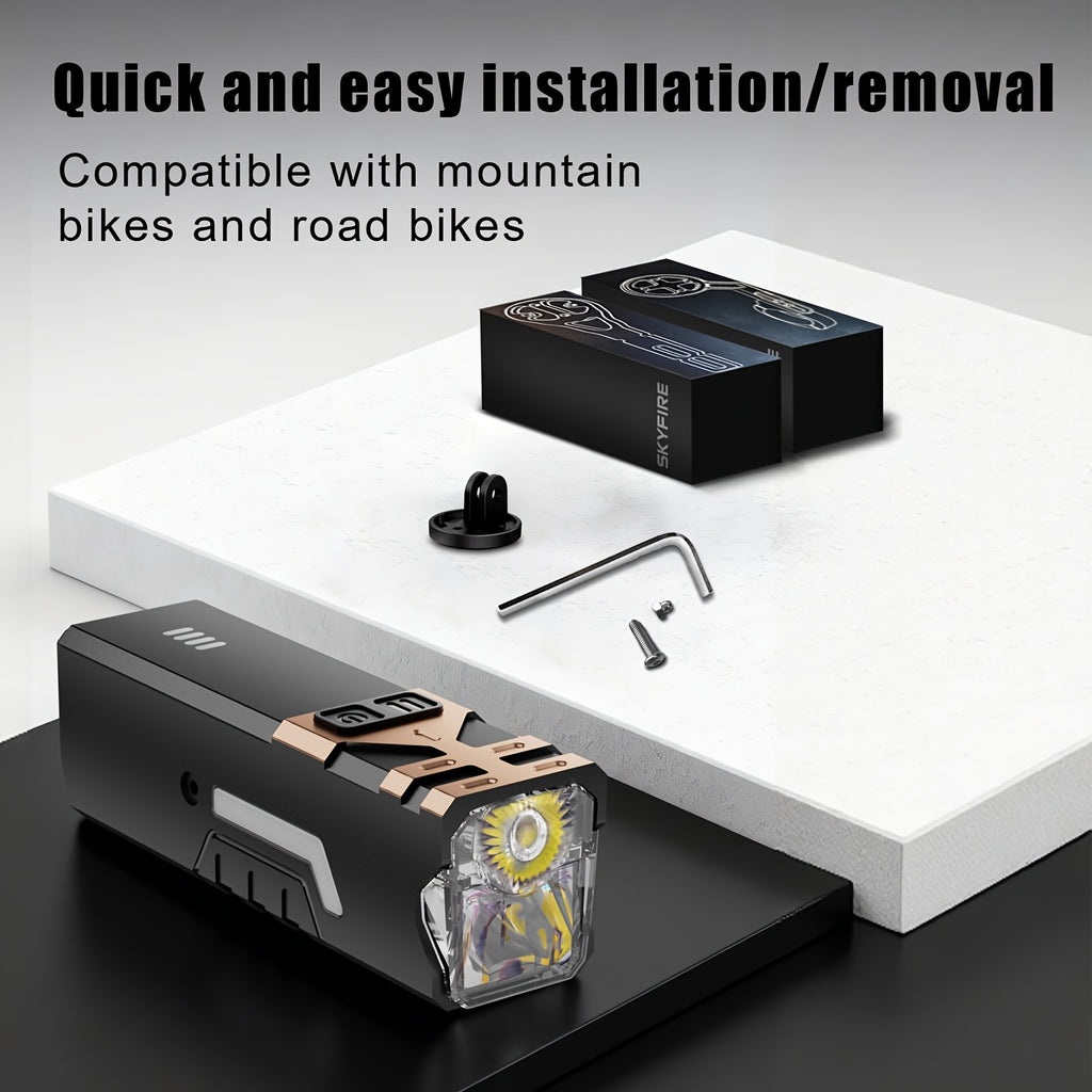 SkyFire 2000LUMEN Bike Light USB C Rechargeable, 4000mAh LED Bicycle Headlight with Power Display, 8 Modes & Side Light Design for Mountain & Road Bikes