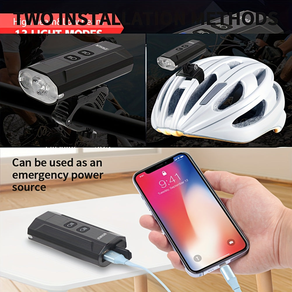 High Brightness Bike Lights for Night Riding, 13 Light Modes Bike Headlight 4Modes Bike Rear Light, Aluminum Waterproof LED Bike Front Lights with High Low Beam Design, LCD Display, IP55, Goof for Night Rider,Commuters,Outdoor Adventurers & Tourists