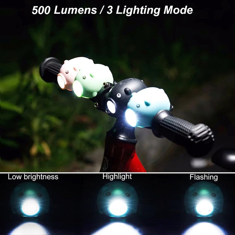 Kids Bike Lights for Night Riding, Girls Bike Horn and Light 2 in 1, Rechargeable Bike Scooter Headlight and Tail Light Set for Boys, Adults, Women, 3 Lighting Mode, Cute Bicycle Accessories