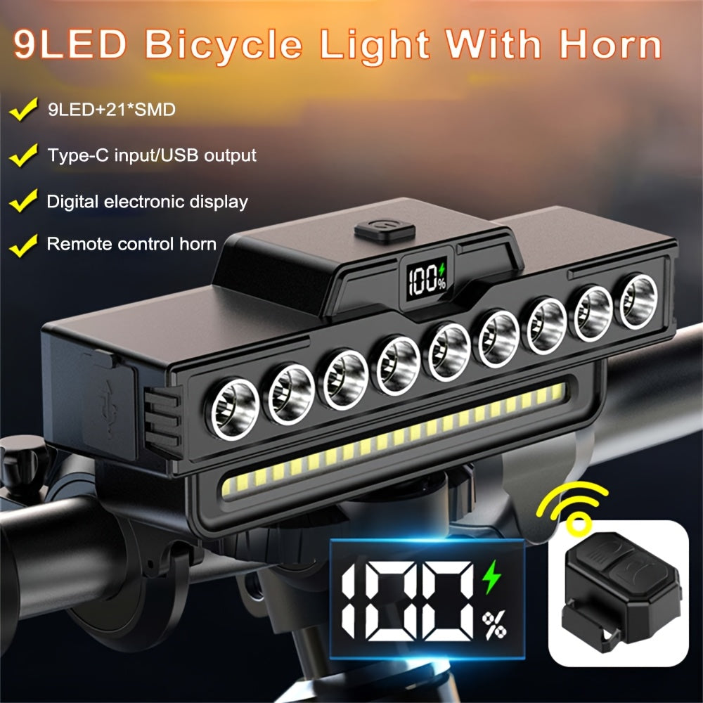 2 Set Bicycle Front Light And Taillights, Super Bright 9LED Bicycle Headlight, 7 Lighting Modes, Built-in 4000mAh Battery, Bike Taillight with 4 Lighting Modes, Easy to Install, for Mountain Bikes, Road Bikes