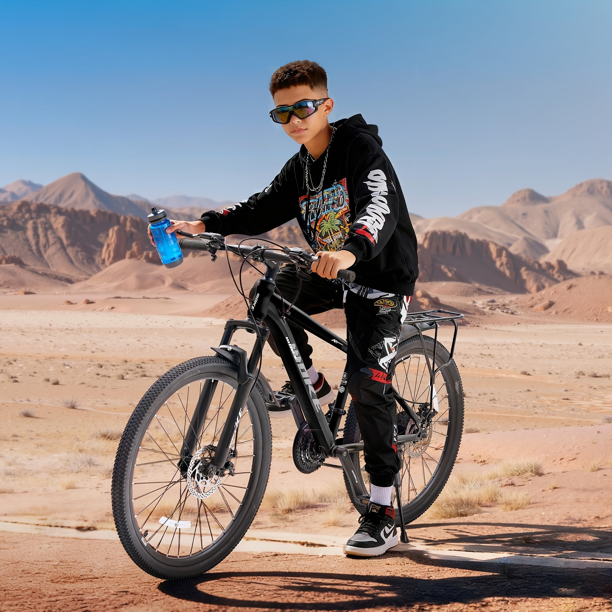 24\u002F26 Inch Kids Mountain Bike Suitable for Boys & Girls Over 6 Years with 21-Speed Drivetrain, Suspension Fork, Dual Disc Brakes, Rear Rack & Alloy Frame - -Terrain for, Trails, Casual Riding (Multiple Colors)