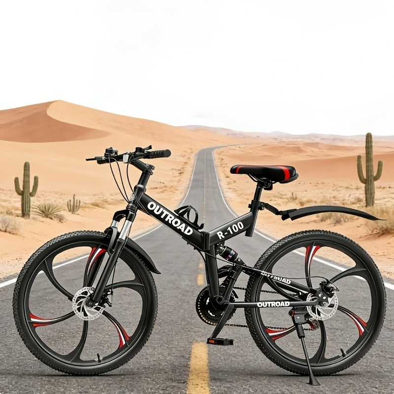 26 Inch Adult Folding Bikes\u002FMountain Bikes, 21 Speeds Mountain Bicycles with Full Suspension, Dual Disc Brake, High Carbon Steel Frame, Foldable Bike for Men\u002FWomen