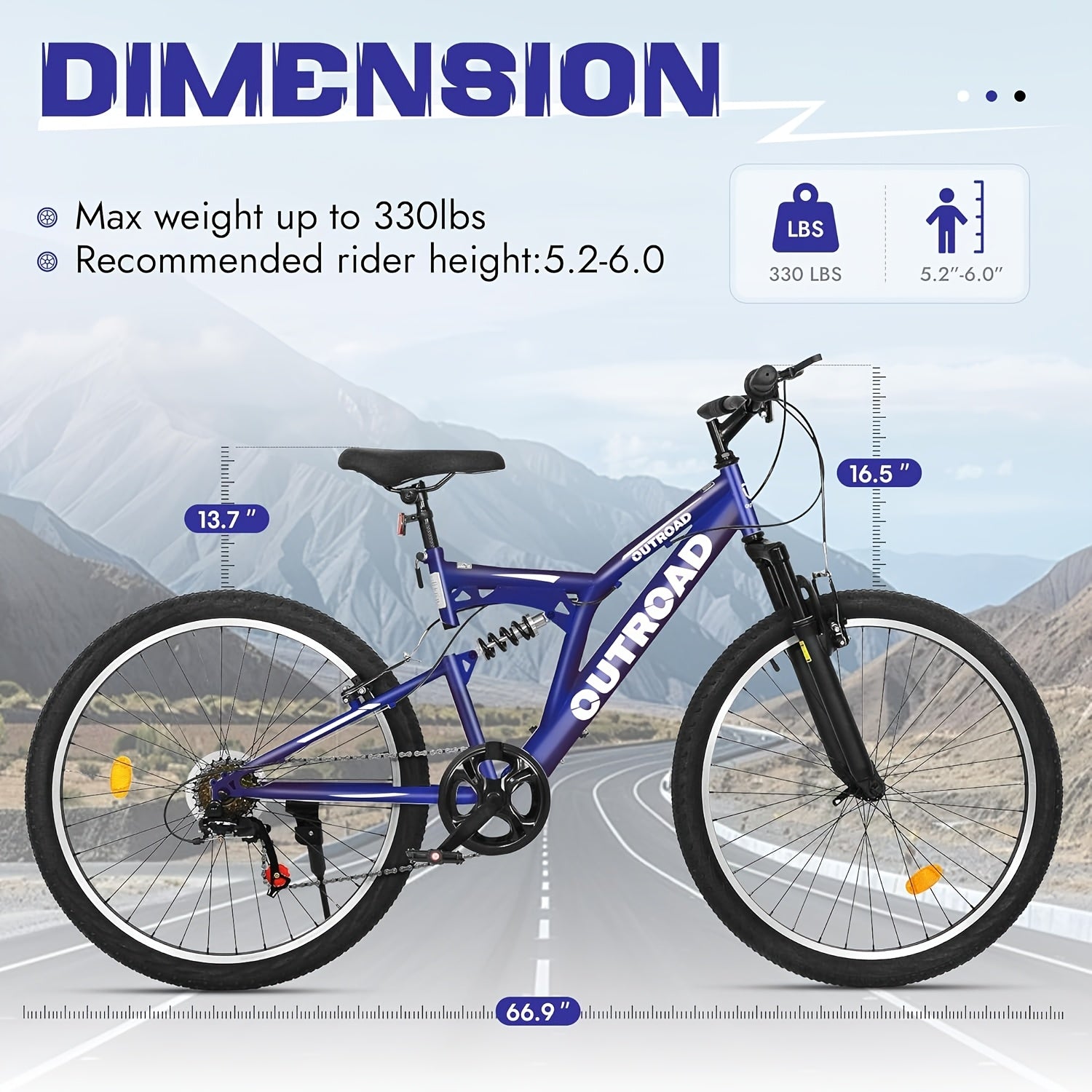 1 26-inch Mountain Bike | 7-speed Full Suspension, Dual V-brake, All-terrain Anti-slip Tires, Alloy Steel Wheels, Stainless Steel Frame, Available in, Suitable for Off-road Riding