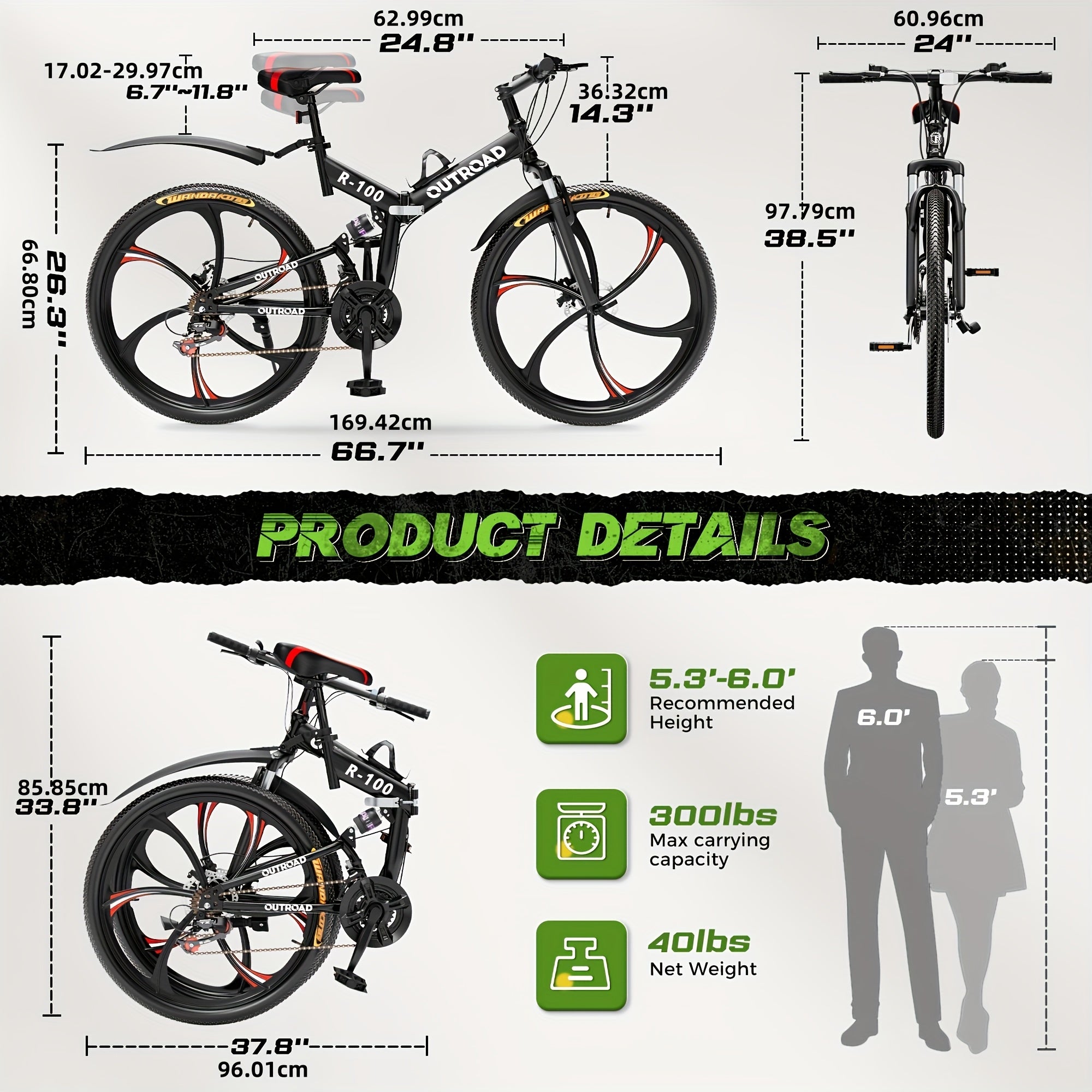 26 Inch Adult Folding Bikes\u002FMountain Bikes, 21 Speeds Mountain Bicycles with Full Suspension, Dual Disc Brake, High Carbon Steel Frame, Foldable Bike for Men\u002FWomen