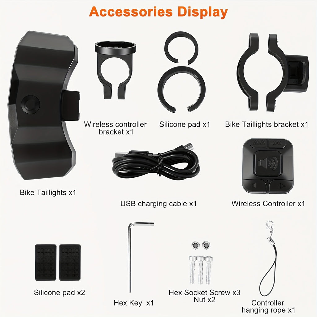 Smart Bike Light Set, Bicycle Headlight Tail Light With Remote Control, Bike Tail Light With Turn Signals And Brake Light Bike Alarm Horn, Night Riding Bike Lights, For Bicycles, Mountain Bikes, Road Bikes, Motorcycles, Without Battery