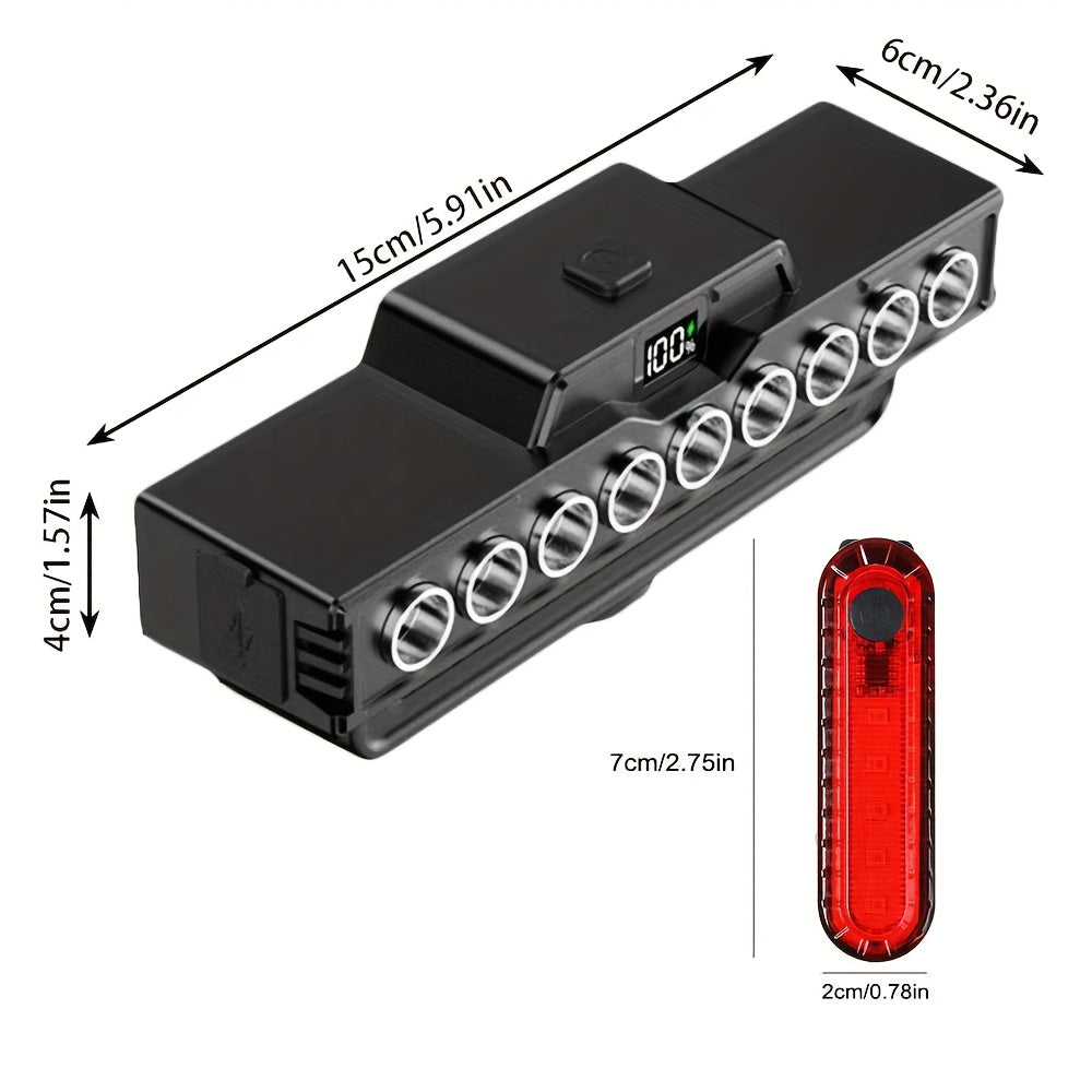 2 Set Bicycle Front Light And Taillights, Super Bright 9LED Bicycle Headlight, 7 Lighting Modes, Built-in 4000mAh Battery, Bike Taillight with 4 Lighting Modes, Easy to Install, for Mountain Bikes, Road Bikes