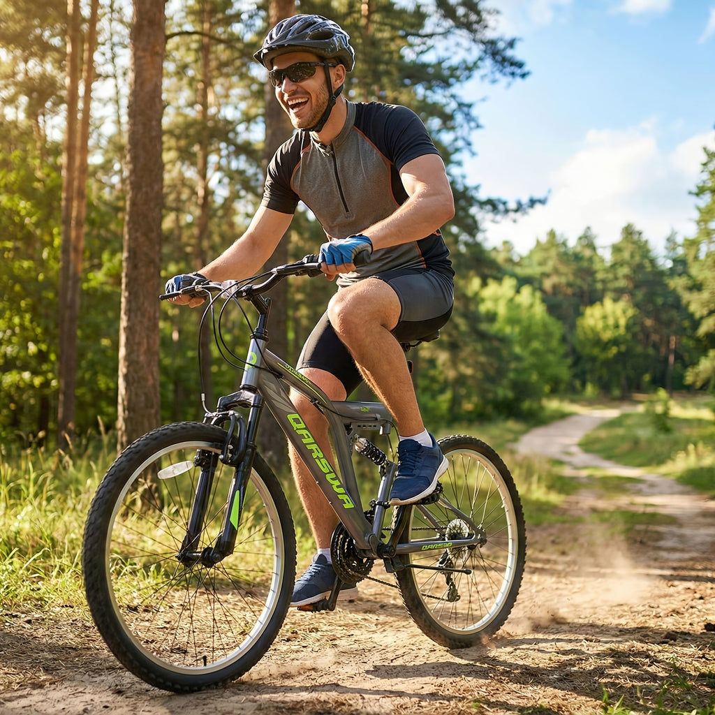 24 Inch 21-Speed Mountain Bike For Adults | High Carbon Steel Frame Full Suspension With V-Brakes, Free Mudguards, Aluminum Wheels, Ideal For City And Off-Road Riding