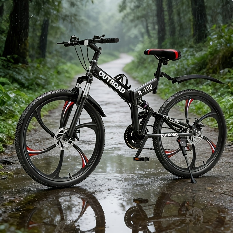 26 Inch Adult Folding Bikes\u002FMountain Bikes, 21 Speeds Mountain Bicycles with Full Suspension, Dual Disc Brake, High Carbon Steel Frame, Foldable Bike for Men\u002FWomen