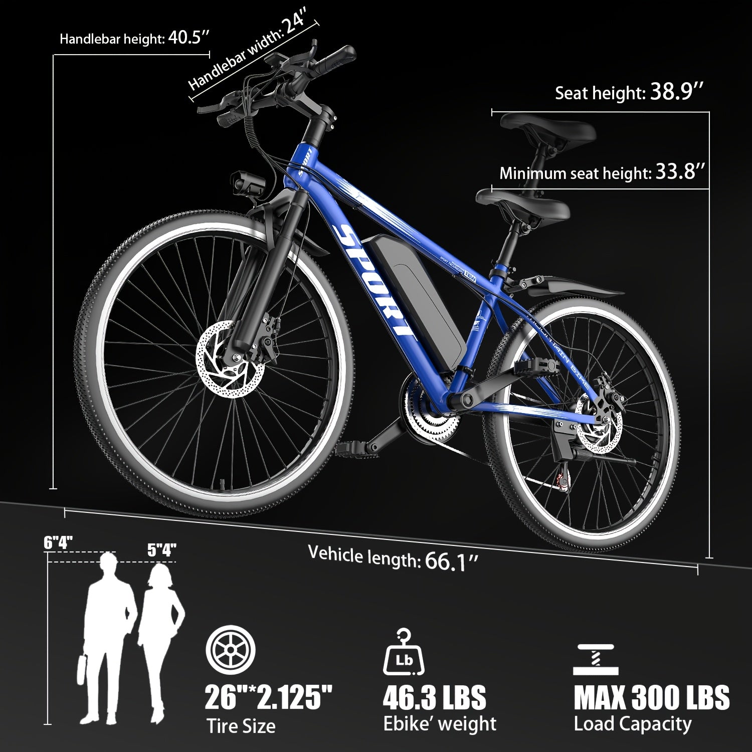26-Inch Off-Road Electric Mountain Bike, 749W Motor, 25MPH, 48V 10Ah Detachable Lithium Battery, 7 Speed, Dual Disc Brakes, Suitable for Adult Electric Bicycles with a Range of 45 Miles