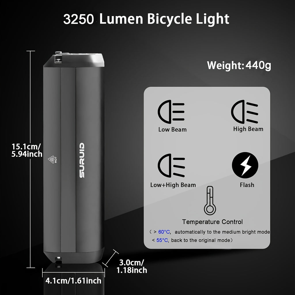 3250 Lumen Ultra Bright LED Bicycle Headlamp, 8000Mah High Capacity Battery, USB Rechargeable & Mobile Power Bank, 4 Lighting Modes, Aluminum Alloy Front Light for Mountain And Road Cycling Commutes