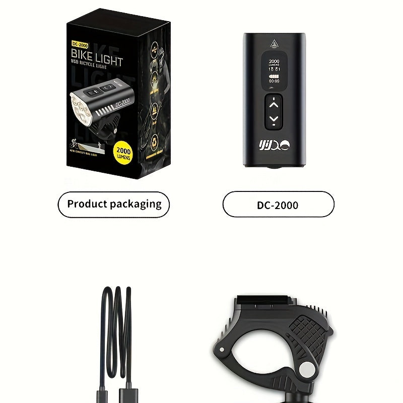 Bike Lights for Night Riding, Bicycle Light, 2000 Lumens Bright Bicycle Headlight, Rechargeable 6400mAh Ultra-Long Battery Life, Fits Road Mountain Bike