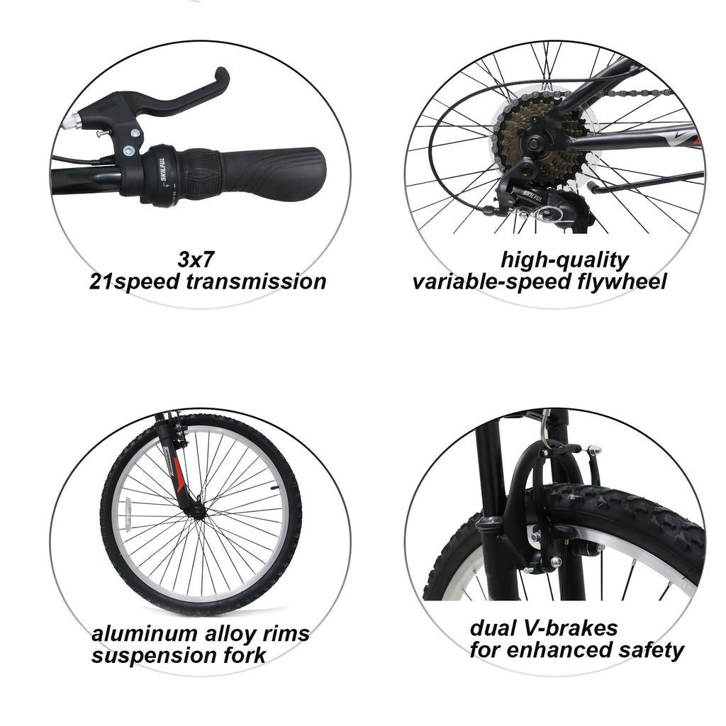 24 Inch 21-Speed Mountain Bike For Adults | High Carbon Steel Frame Full Suspension With V-Brakes, Free Mudguards, Aluminum Wheels, Ideal For City And Off-Road Riding
