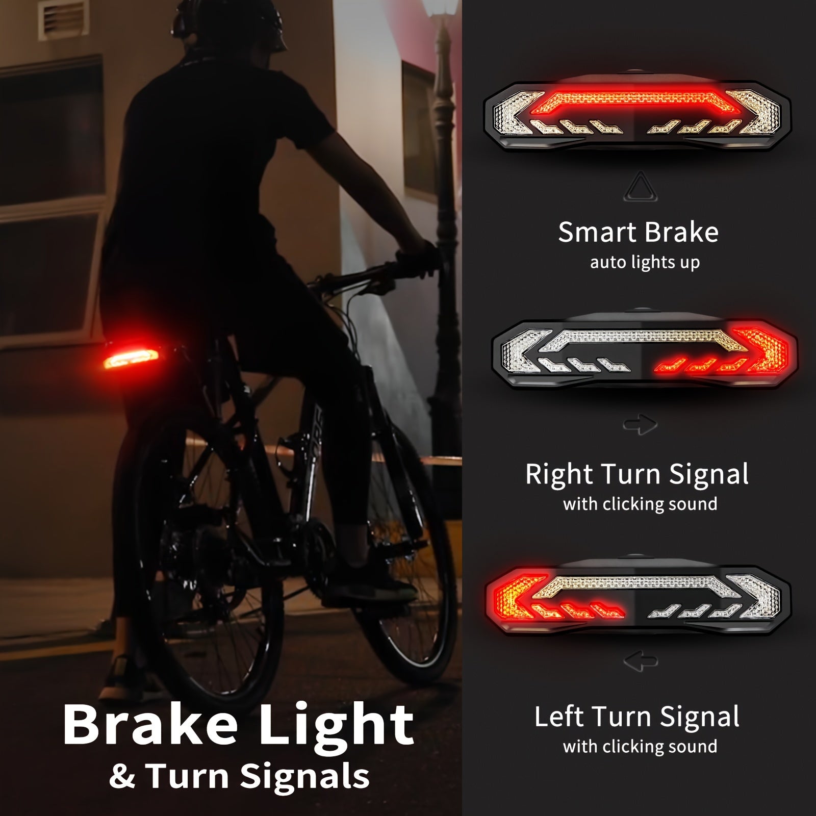 Smart Bike Light Set, Bicycle Headlight Tail Light With Remote Control, Bike Tail Light With Turn Signals And Brake Light Bike Alarm Horn, Night Riding Bike Lights, For Bicycles, Mountain Bikes, Road Bikes, Motorcycles, Without Battery